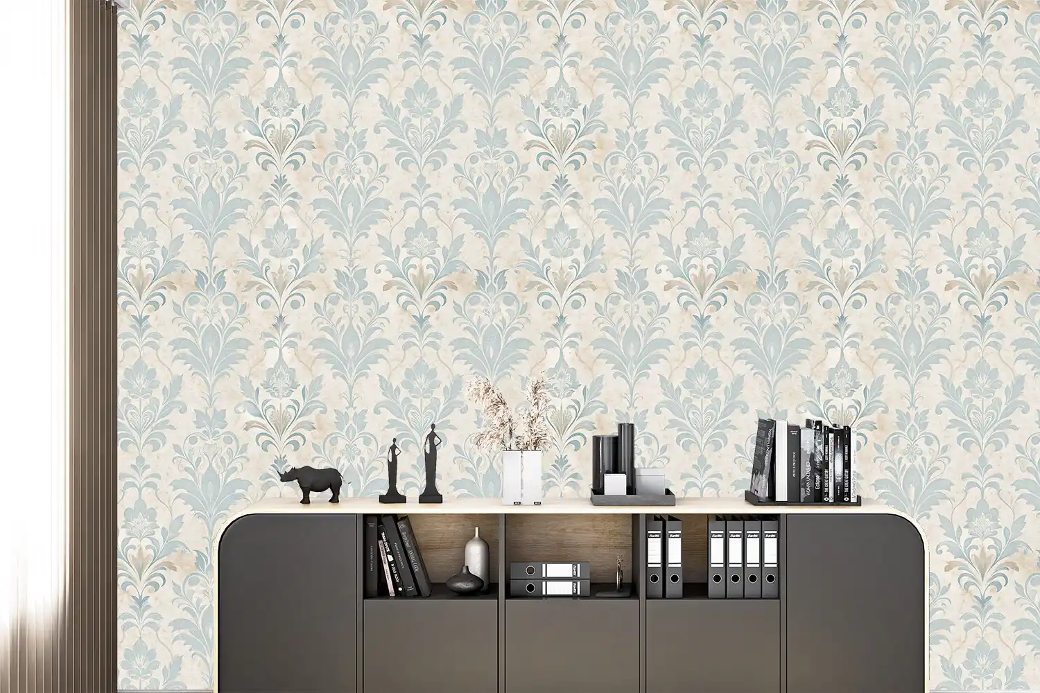 Blush and Blue Damask